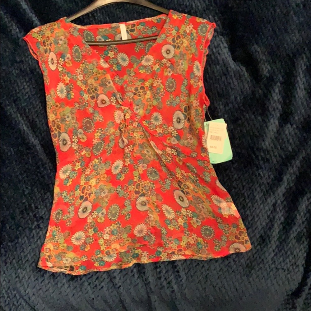 Silk sleeveless sheer floral top